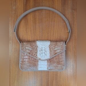 Vintage Hornback Skin Crocodile Clutch Shoulder Bag Brown Tan Exotic Leather